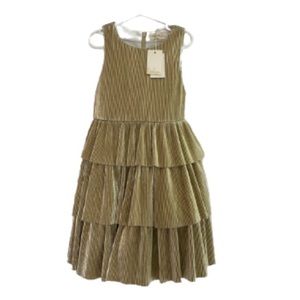 Mini Boden girls gold sparkle tiered dress.